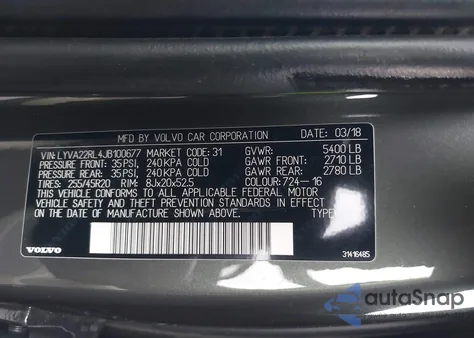 2018 Volvo Xc60 T6 Inscription z USA, uszkodzony, nr VIN LYVA22RL4JB100677